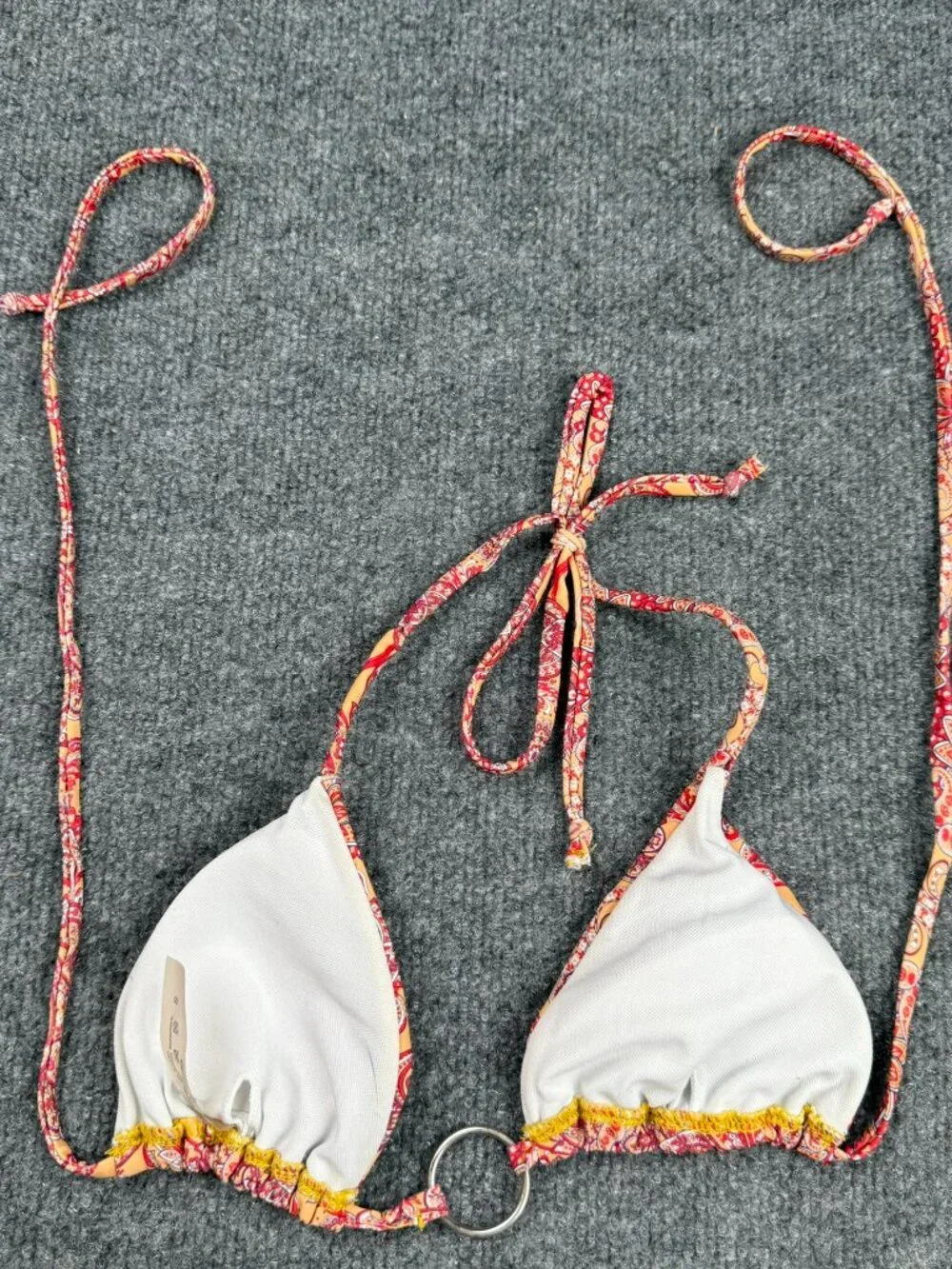 Women's Paisley Triangle Bikini Top Size S Orange Red Boho O-Ring Halter Swim